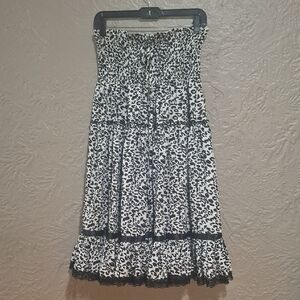 Lapis Black and White Animal Print Midi Skirt Size M